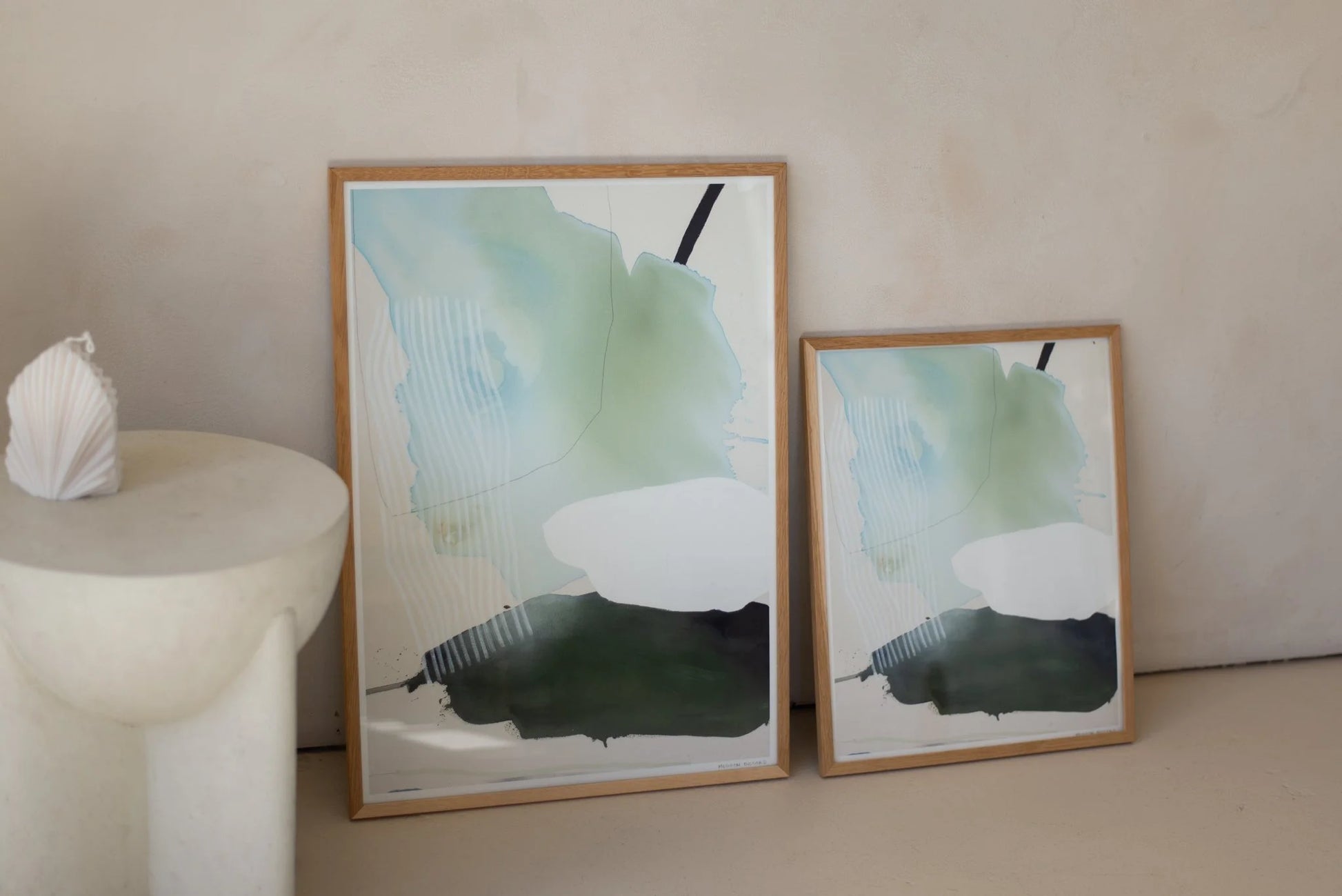 green, blue, cream abstract art print for living room wall. 